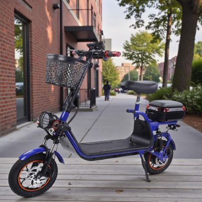 صورة سكوتر كهربائي أبو سلة الملون 2025 مع مقعد وسلة أمامية